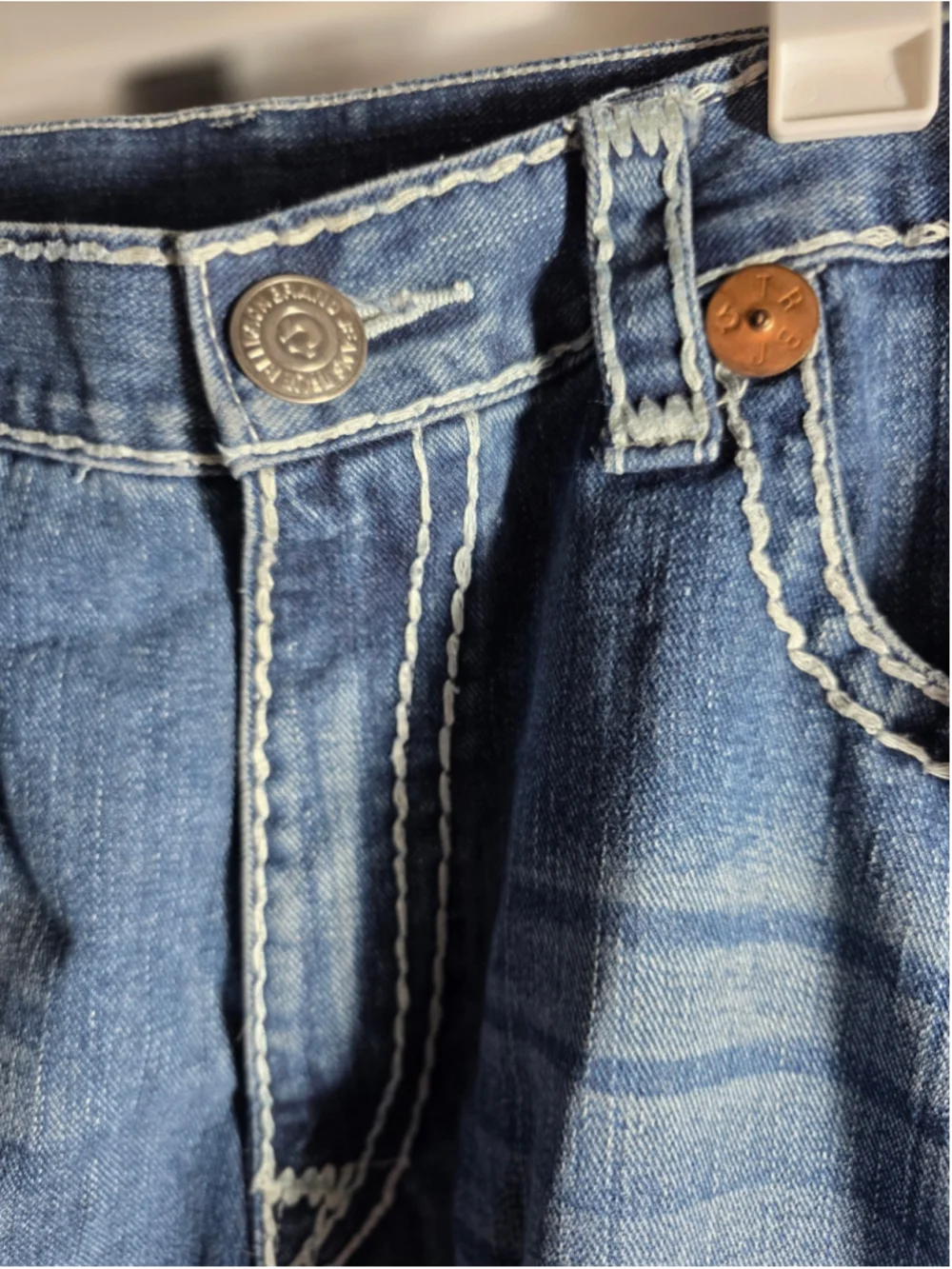 Men's True Religion Straight Jeans Waist 42 Blue White Designer preppy trendy